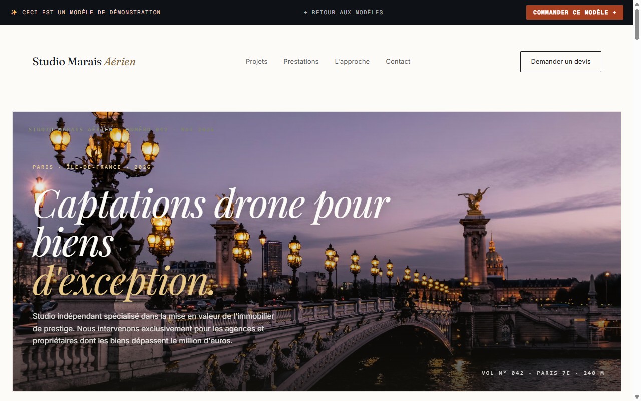 Aperçu de la démo Studio Marais Aérien — Immobilier