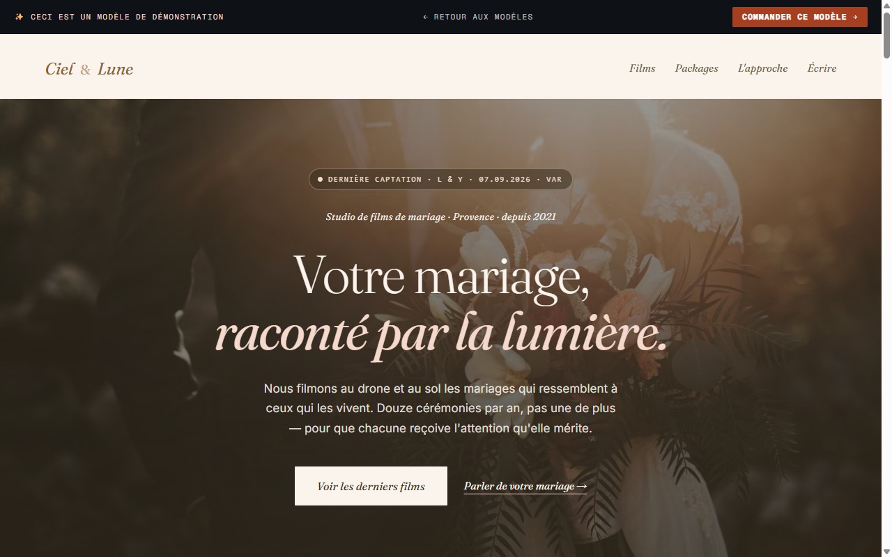 Aperçu de la démo Ciel & Lune — Mariage